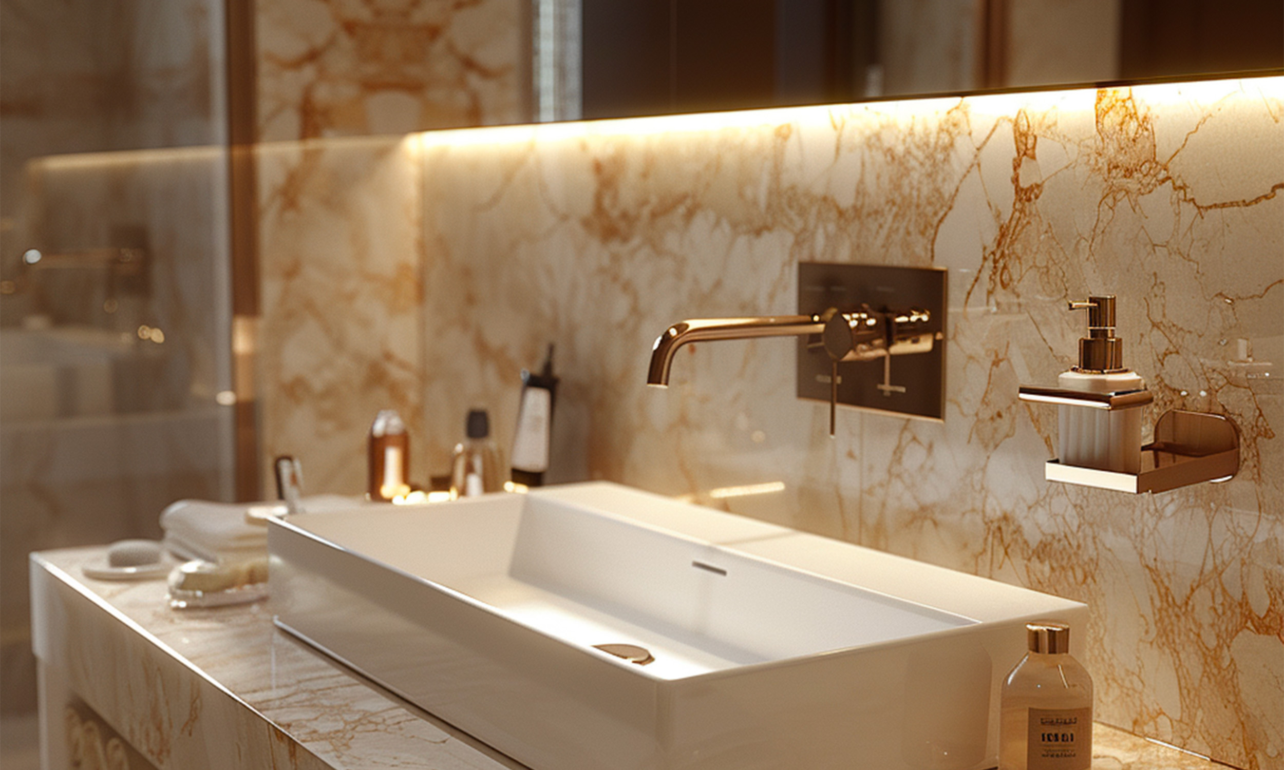 Progetto bagno con rifiniture oro